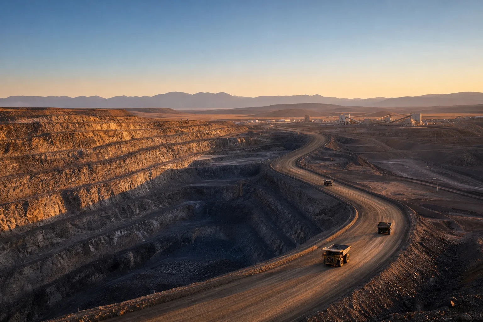 Large open-pit mining operation and processing infrastructure